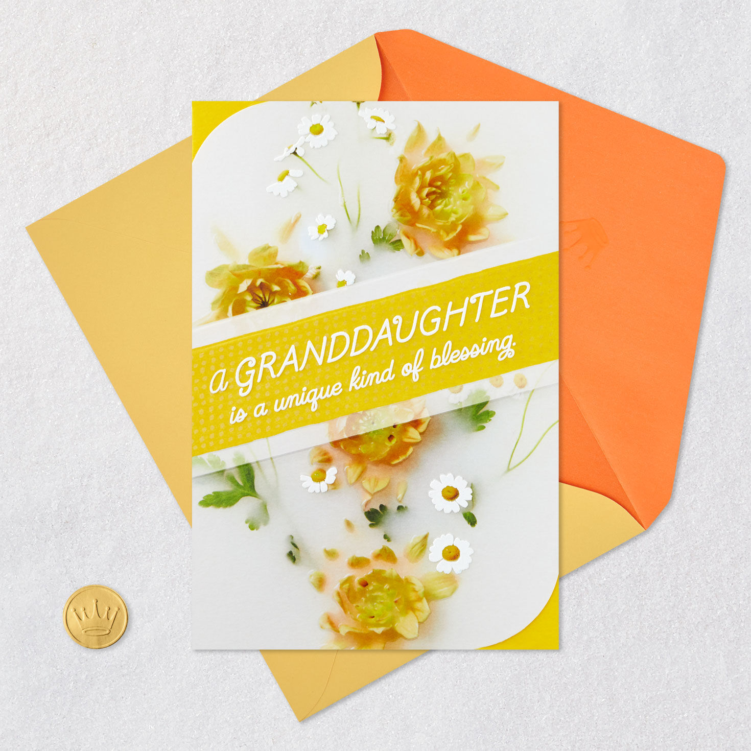 Yellow and White Flowers Granddaughter Birthday Card Card Front with Envelope and Gold Seal image number 6