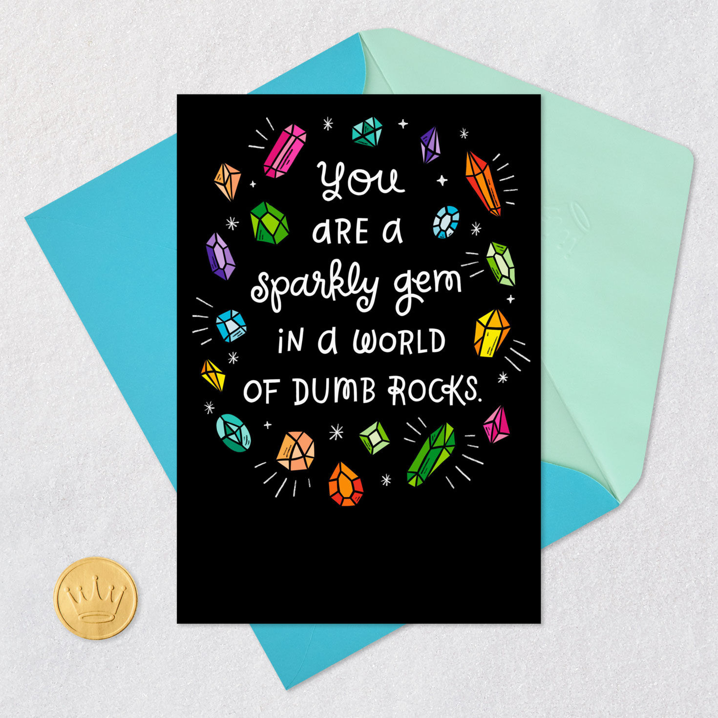 Sparkly Gems Funny Thinking of You Card Card Front with Envelope and Gold Seal image number 5