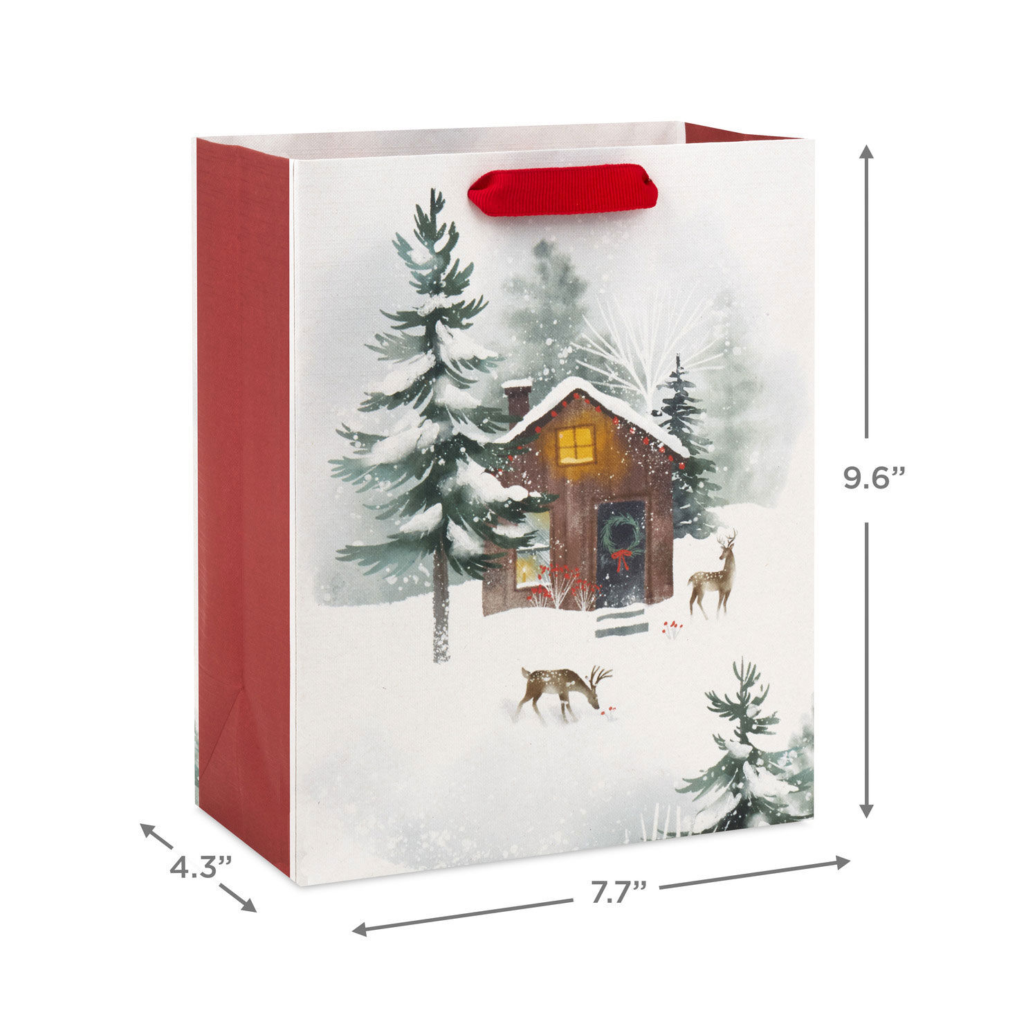 Cozy Cabin Scene Medium Holiday Gift Bag measurement image number 3