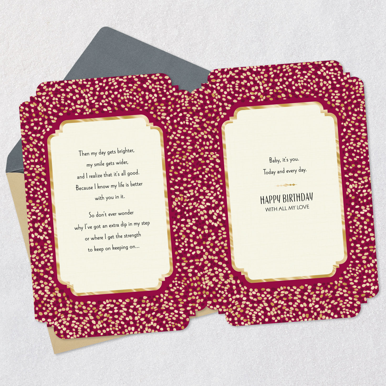 Burgundy Sparkles Birthday Card for Wife From Husband Open card with envelope image number 4