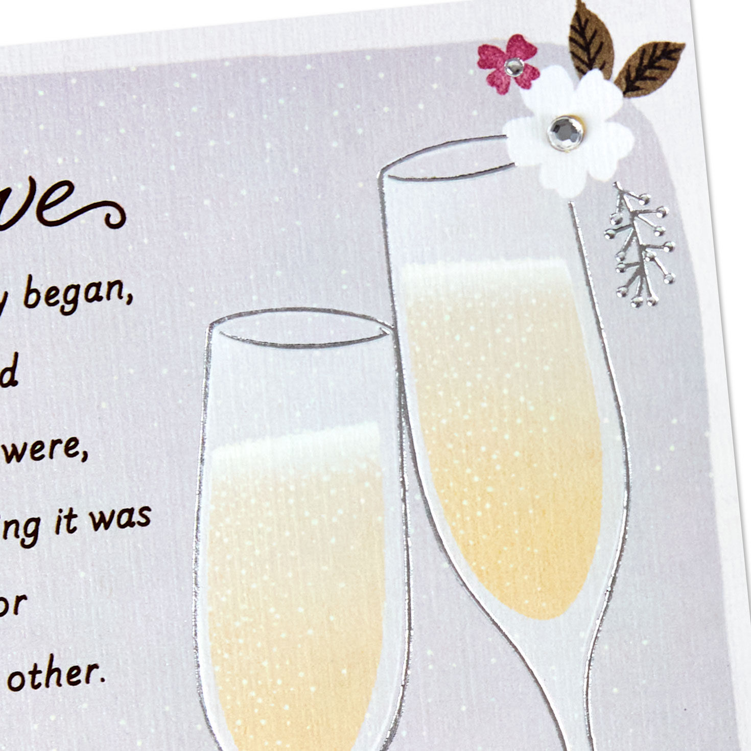 Champagne Flutes and Flowers Anniversary Card for Spouse Card Front Detail image number 5