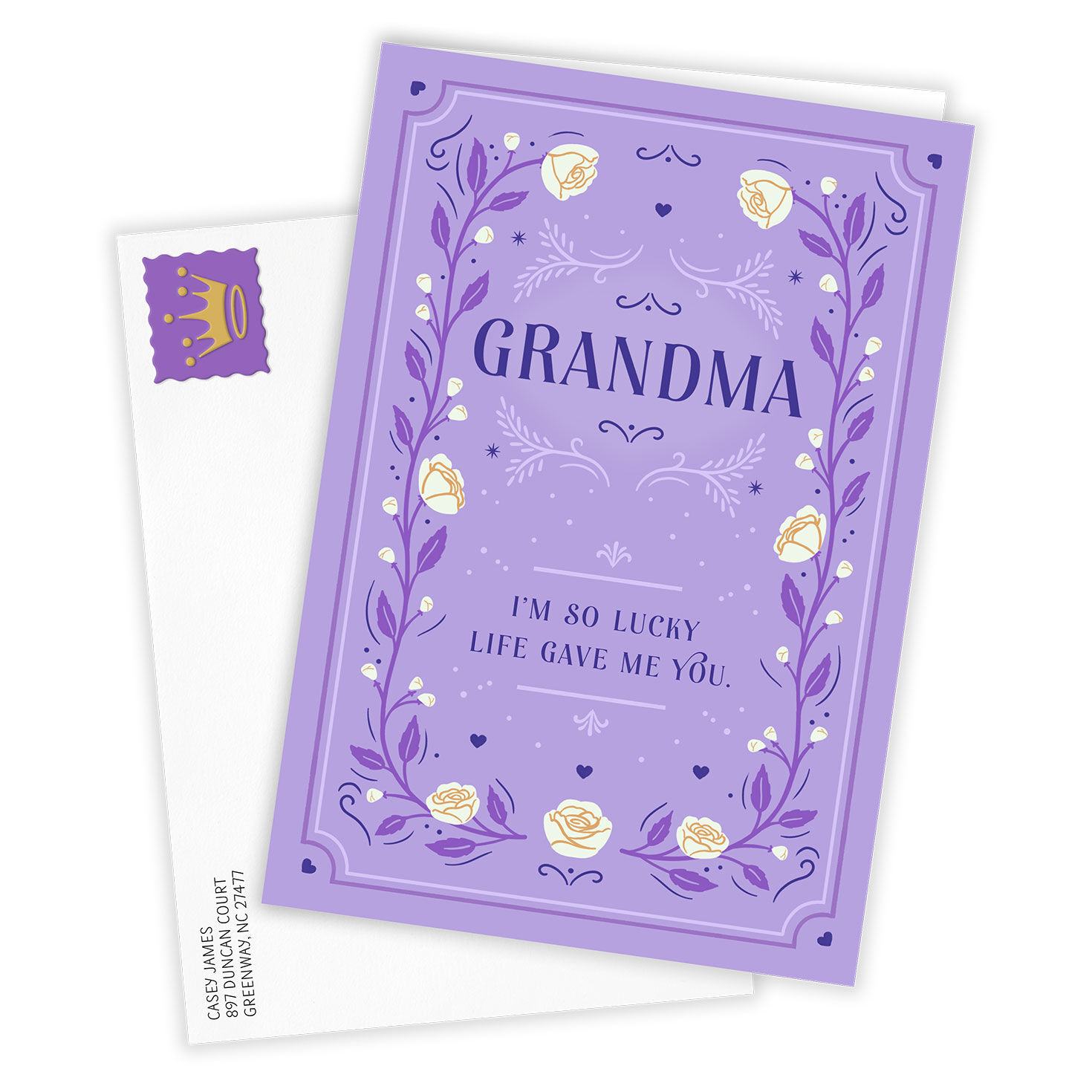 Flower Vine on Purple Personalized Mother's Day Card Card Front with Envelope image number 2