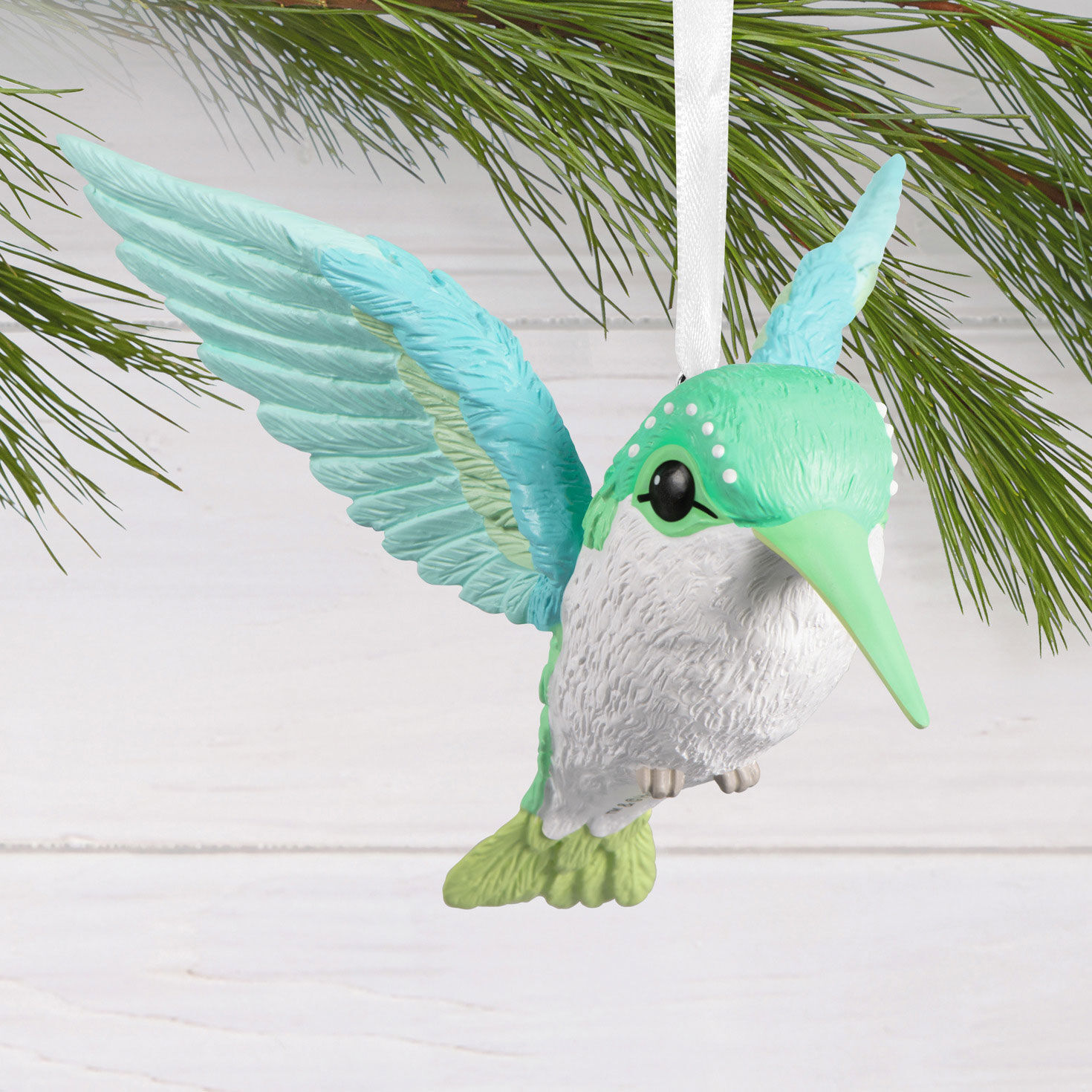 Green White Hummingbird Christmas Ornament hanging on tree image number 2