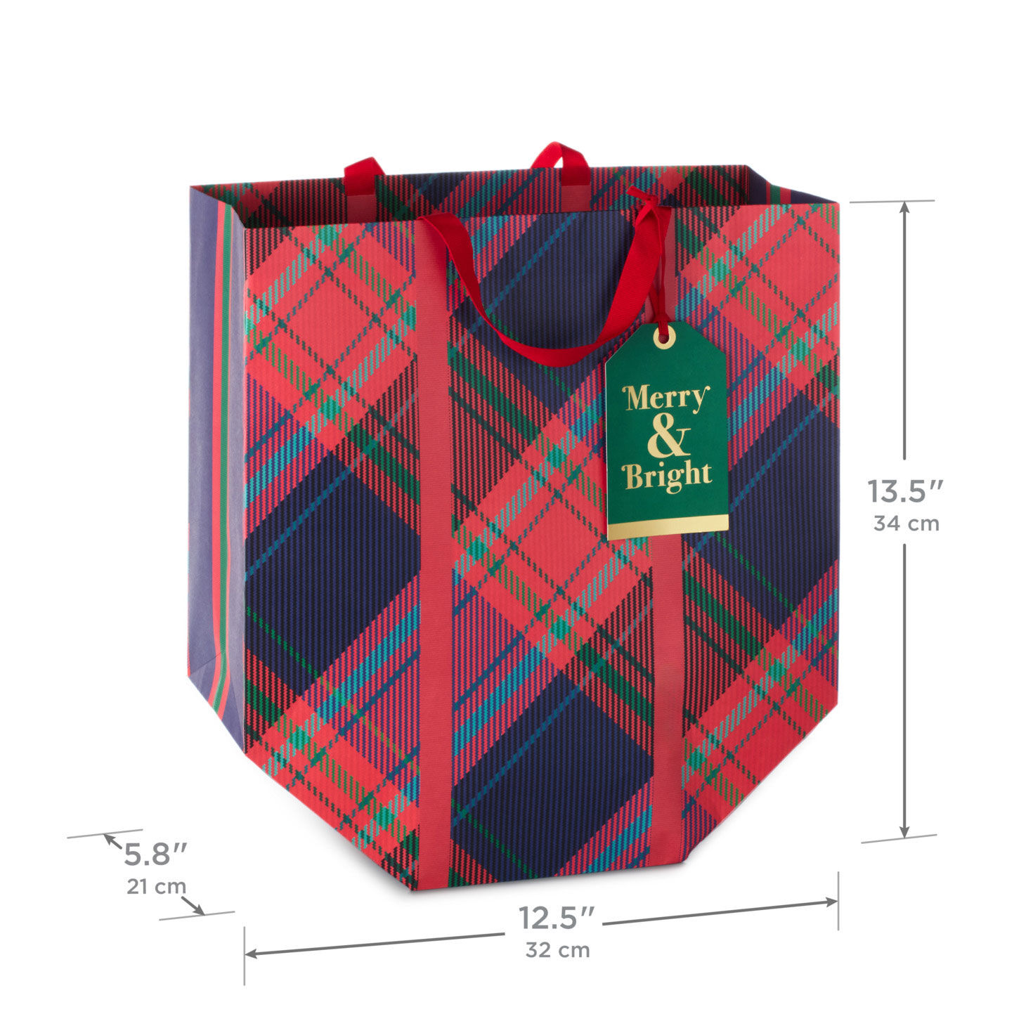 Red Plaid, Merry and Bright XL Holiday Gift Bag measurement image number 3