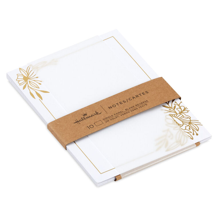Gold Floral Swags on White Flat Blank Notes, Pack of 10