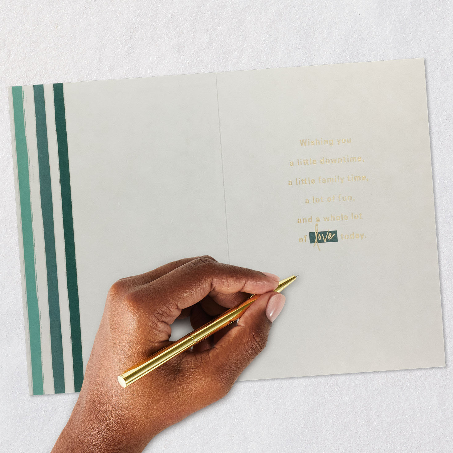 Green and Tan Vertical Stripes Father's Day Card Signing card image number 6