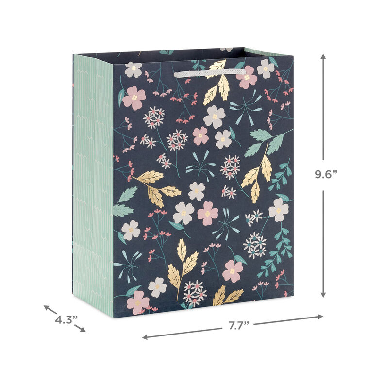 Floral on Dark Green Medium Gift Bag measurement image number 3