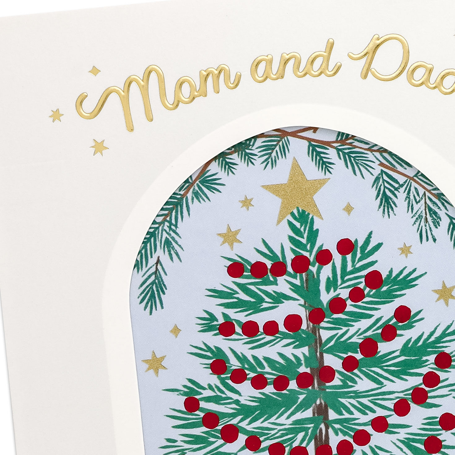 Tree with Garland Christmas Card for Mom and Dad Card Front Detail image number 5