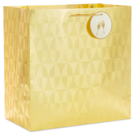 15" Gold Geometric Extra-Deep Gift Bag, , large