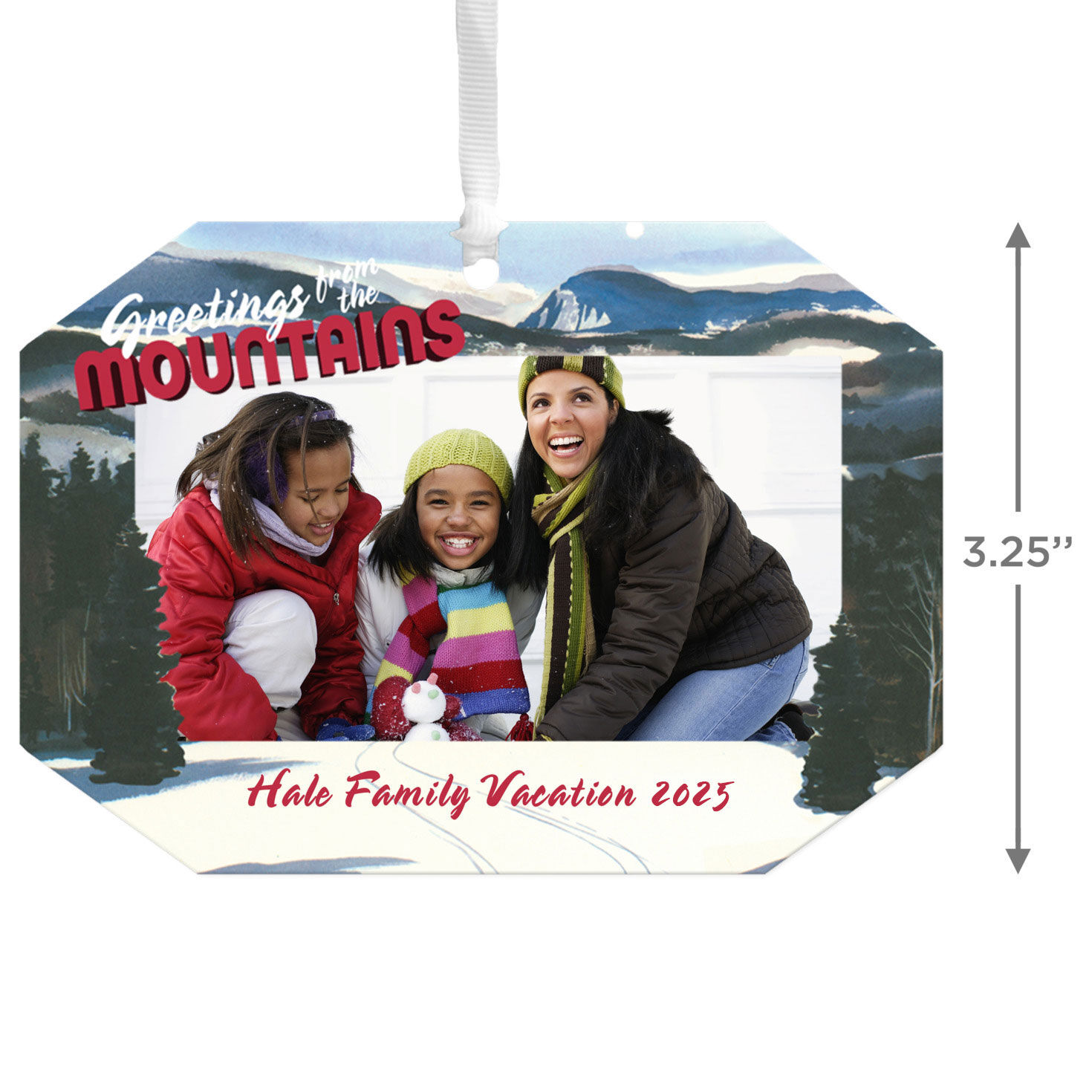 Mountain Vacation Personalized Christmas Ornament measurement image number 3