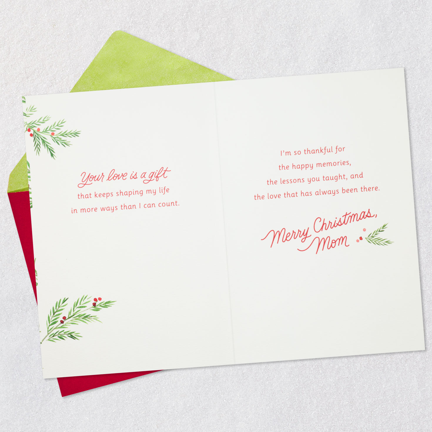 Watercolor Greenery Christmas Card for Mom Open card with envelope image number 4