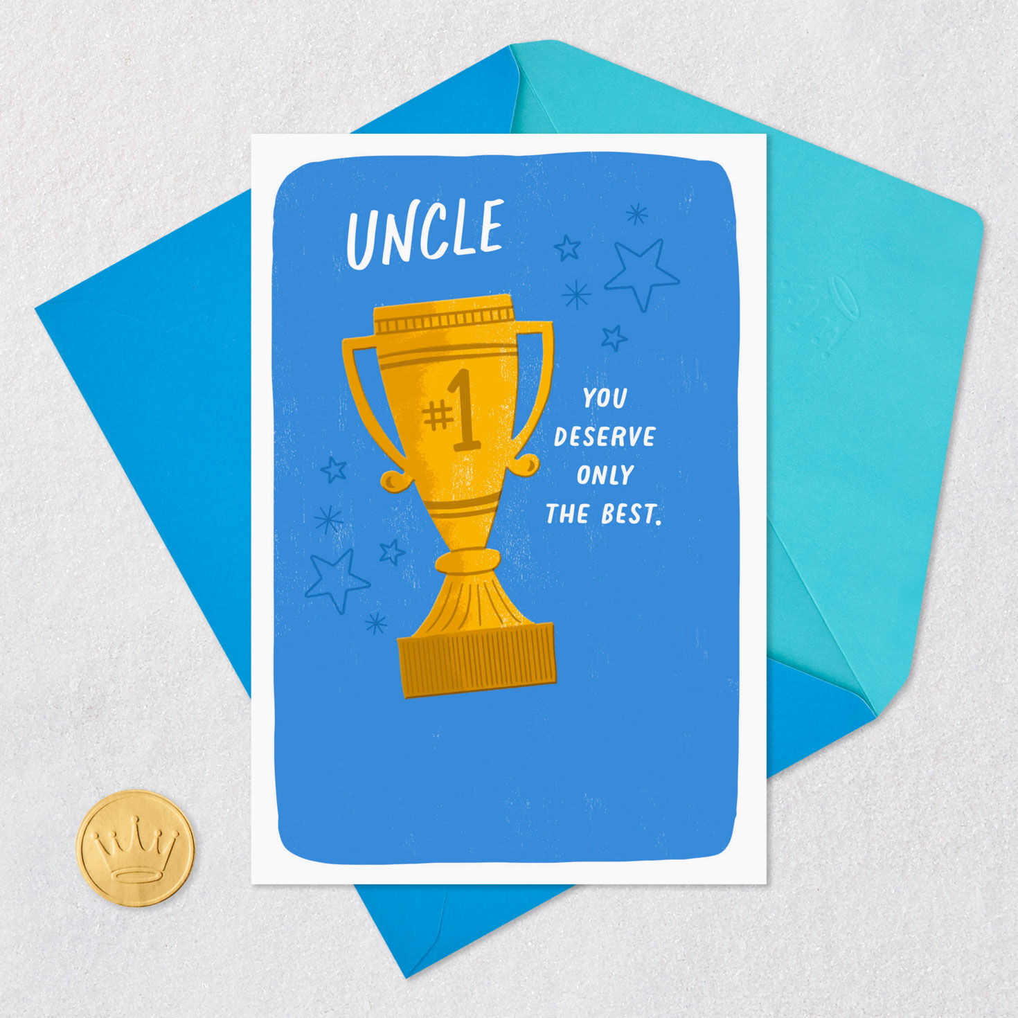 Number 1 Uncle Trophy Father's Day Card Card Front with Envelope and Gold Seal image number 5