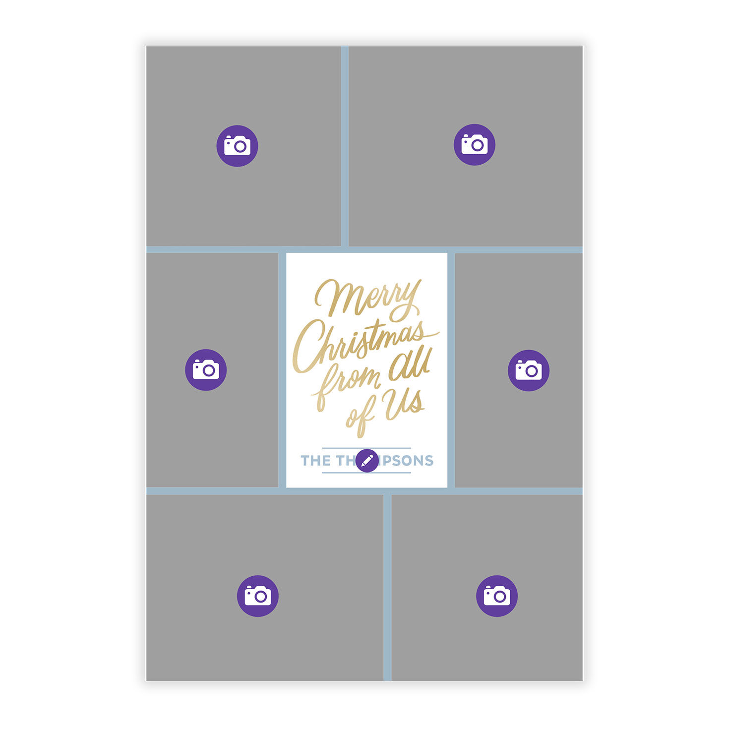 Blue Gold Photo Border Personalized Christmas Card Card Front indicating personalization image number 5