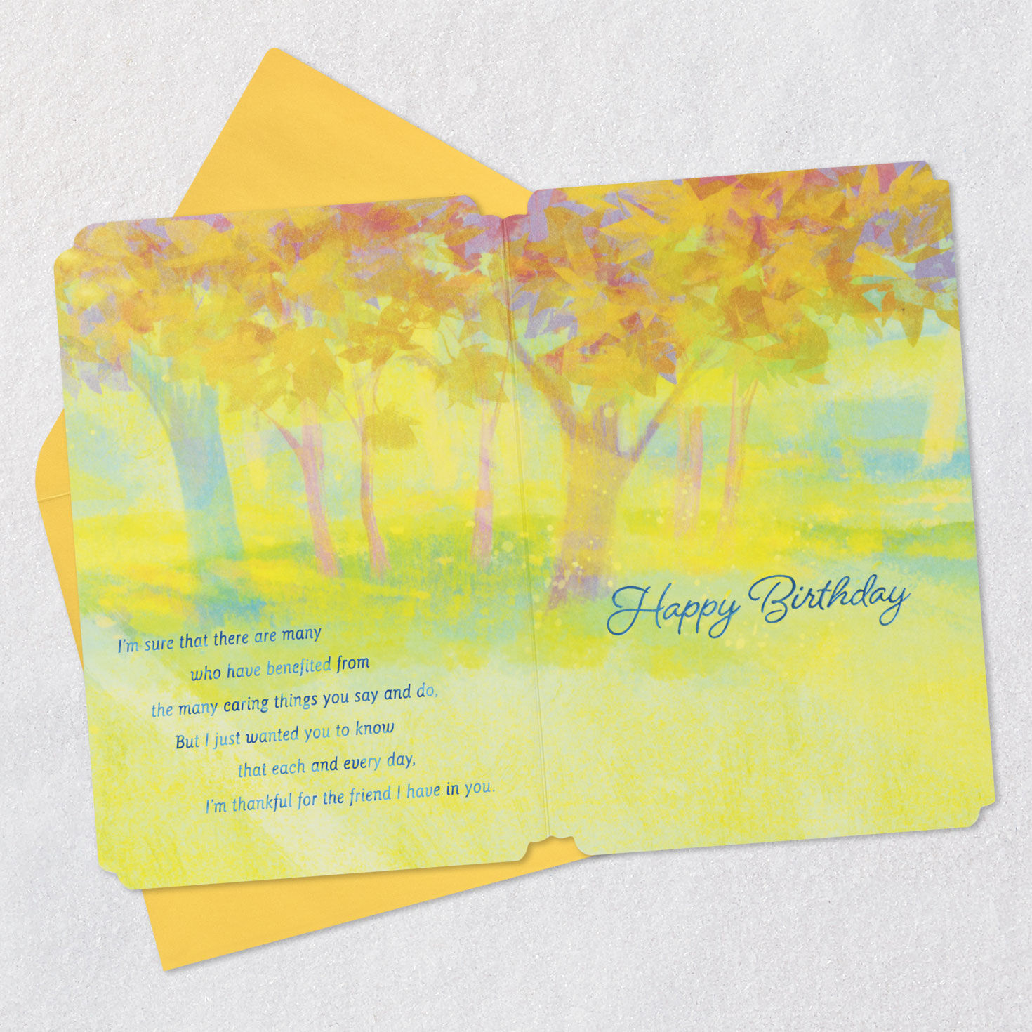 Yellow Sunlight Rays Birthday Card for Friend Open card with envelope image number 4