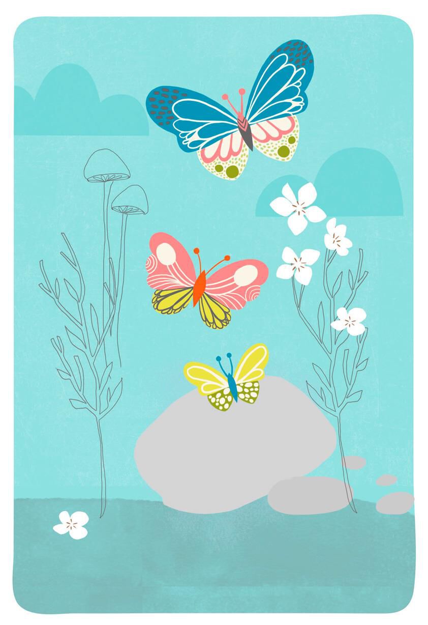 Butterflies and Pebbles Blank Card