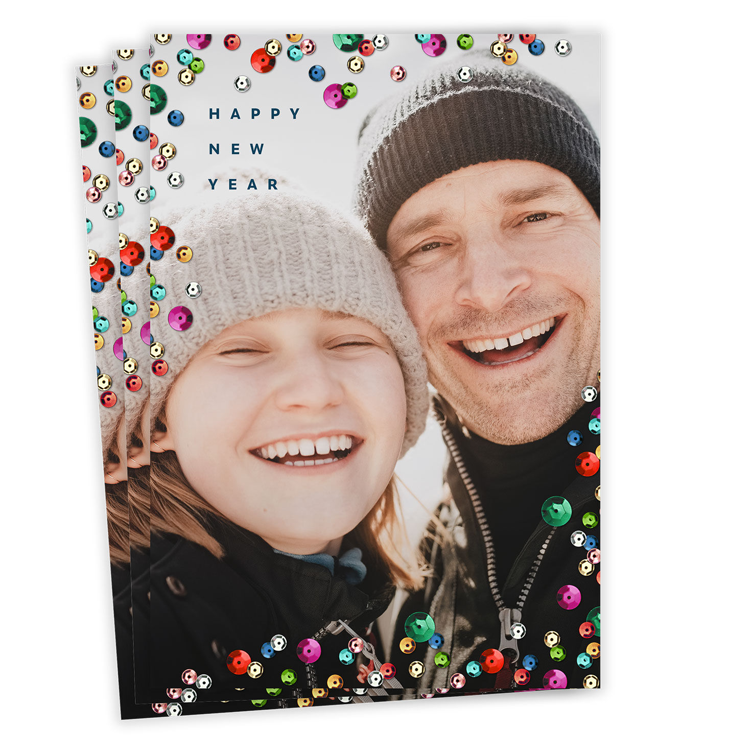 Sequin Sparkle Flat New Year Photo Card