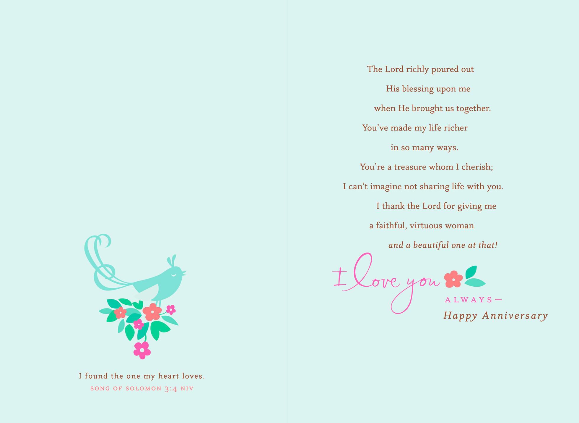Laser-Cut Birds and Flowers Religious Anniversary Card