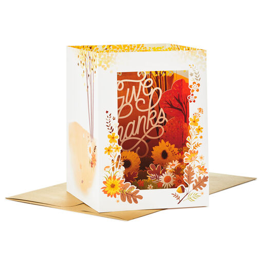Fall Leaves and Flowers 3D Pop-Up Thanksgiving Card, 