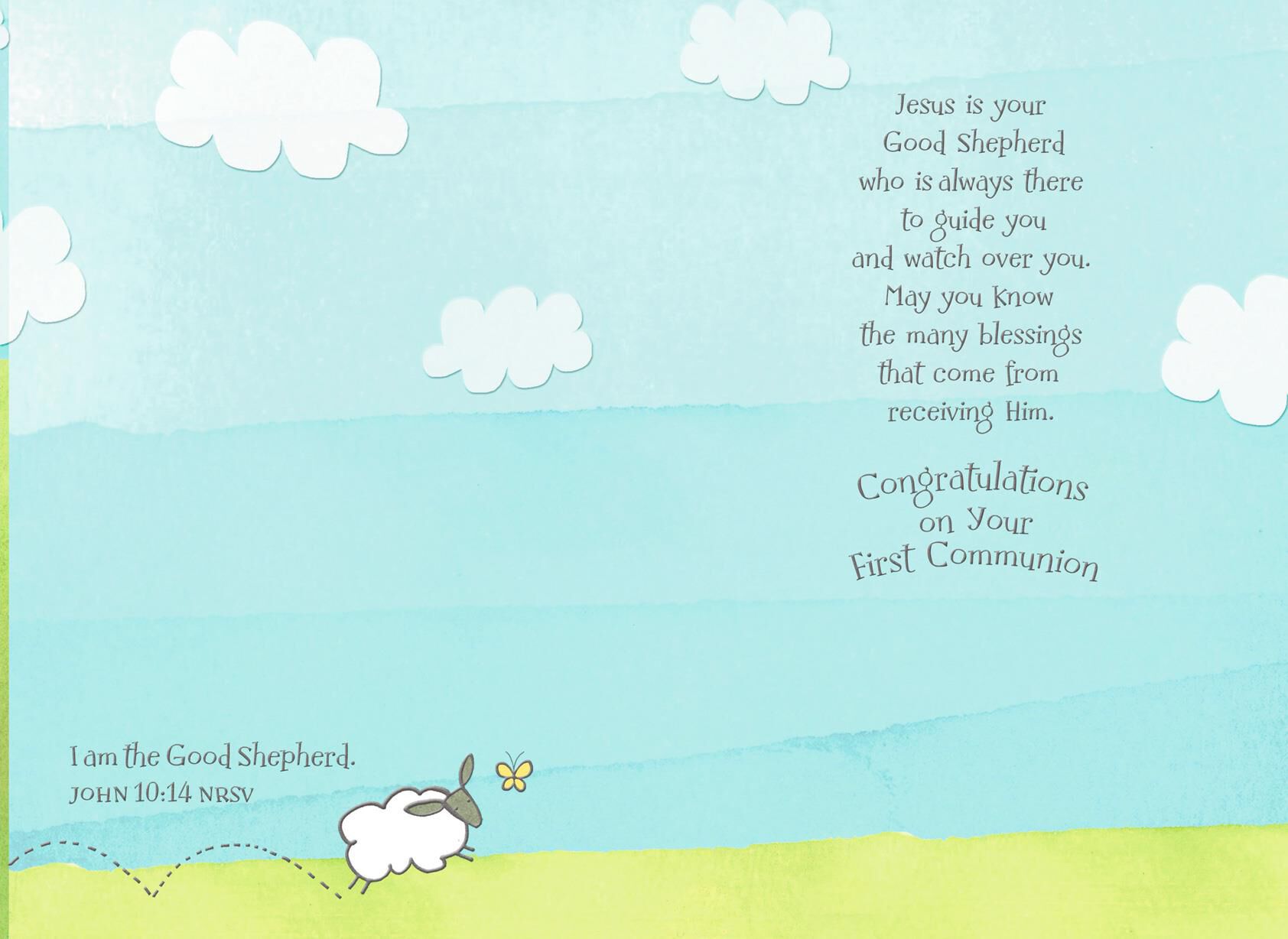 Sheep Grazing in Churchyard First Communion Card for Boy