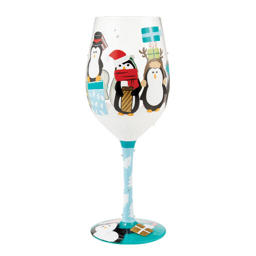 Lolita Penguins and Presents Handpainted Wine Glass, 15 oz., 