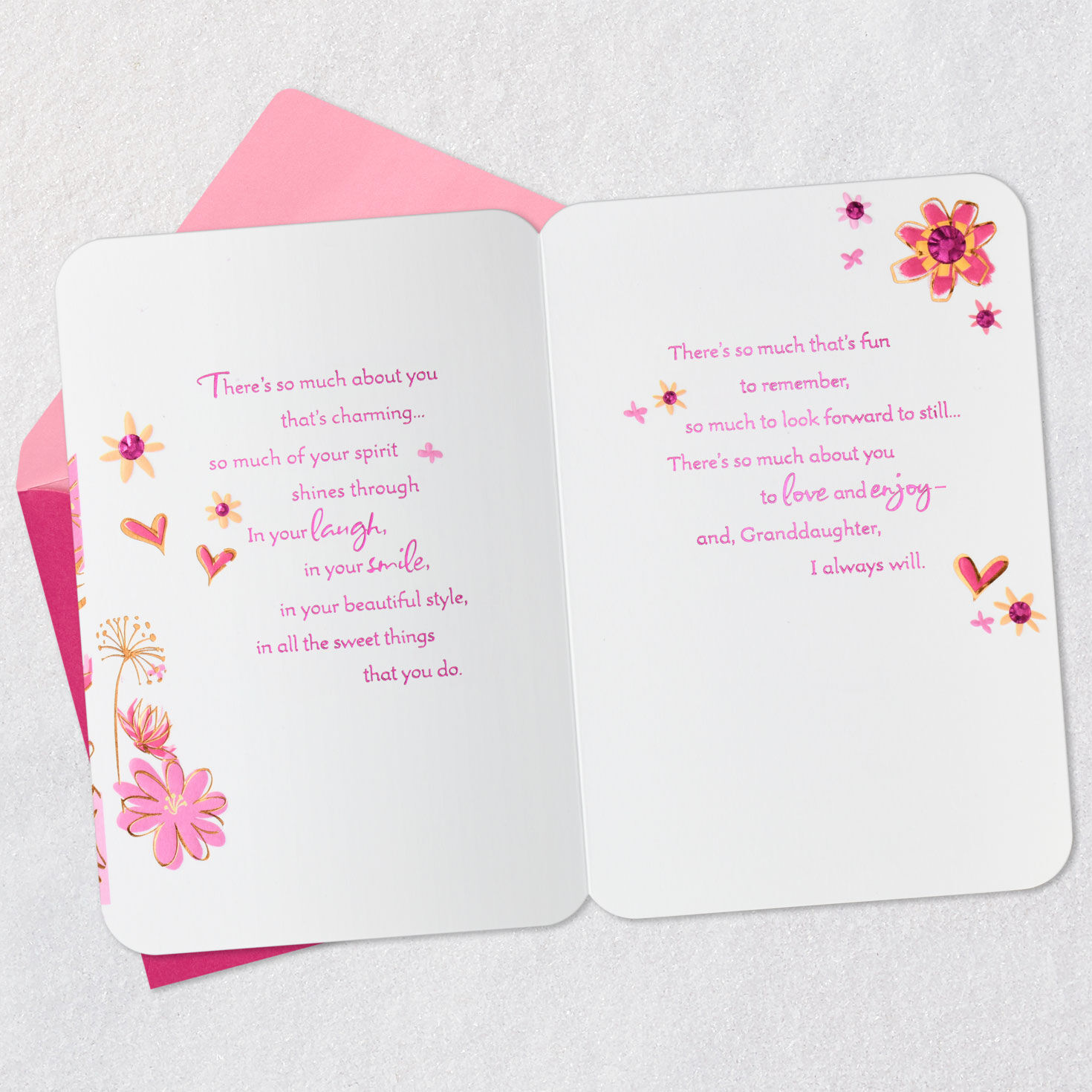 Birds, Flowers and Hearts Granddaughter Birthday Card Open card with envelope image number 4