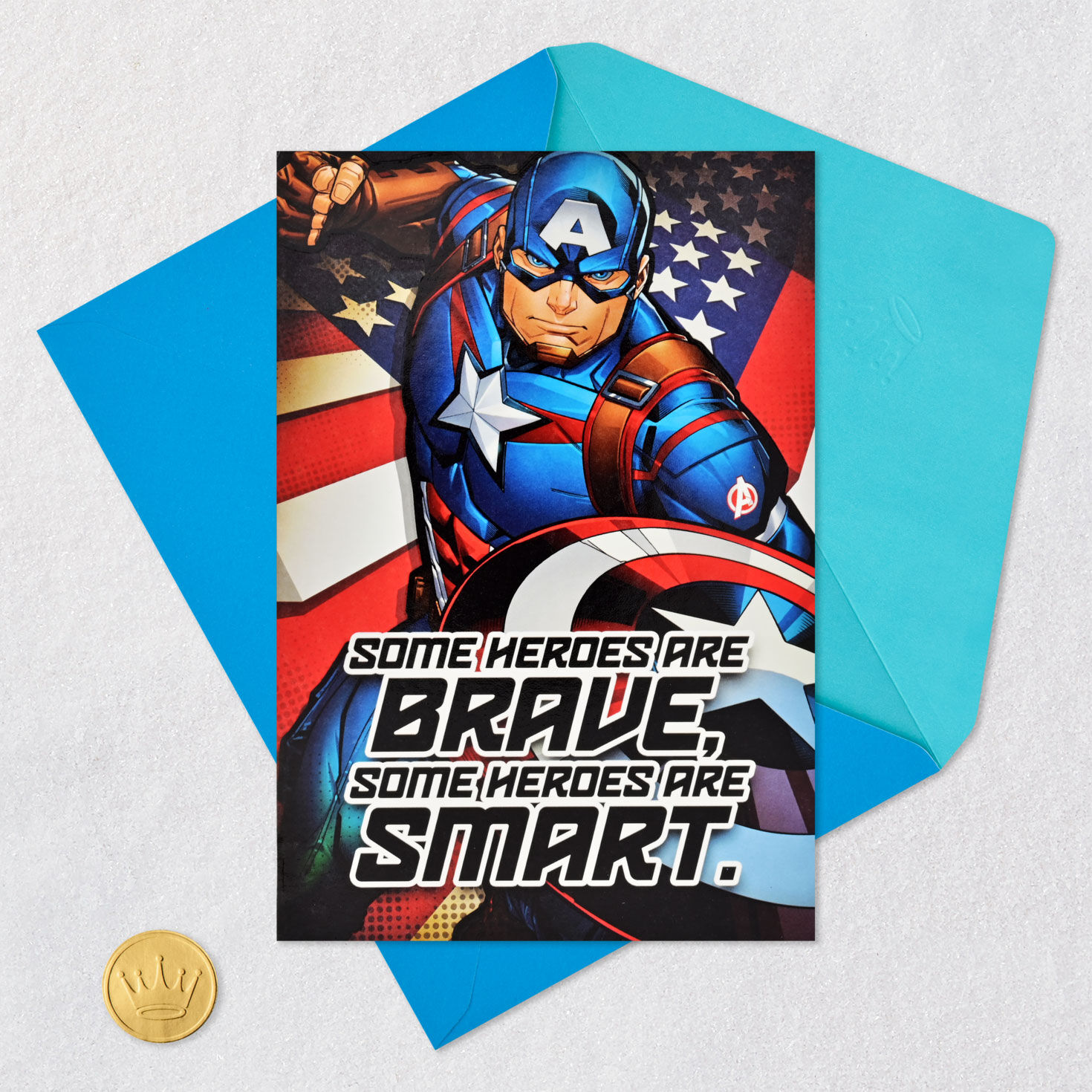 Marvel Avengers Super Heroes Kids Birthday Card Card Front with Envelope and Gold Seal image number 5