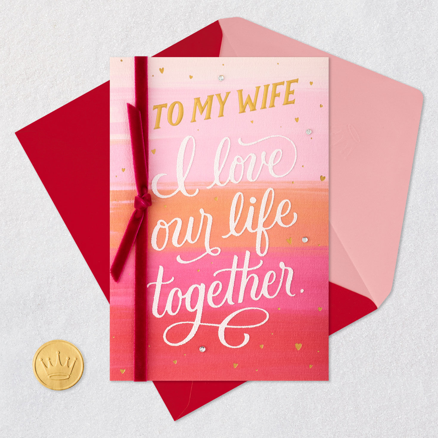 Brushstroke Valentine's Day Card for Wife Card Front with Envelope and Gold Seal image number 7