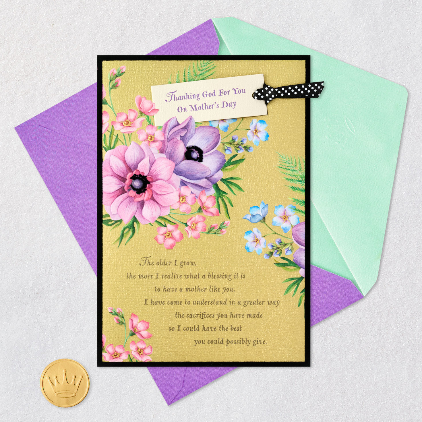 Vintage Flowers Religious Mother's Day Card for Mom card front with envelope and gold seal image number 7