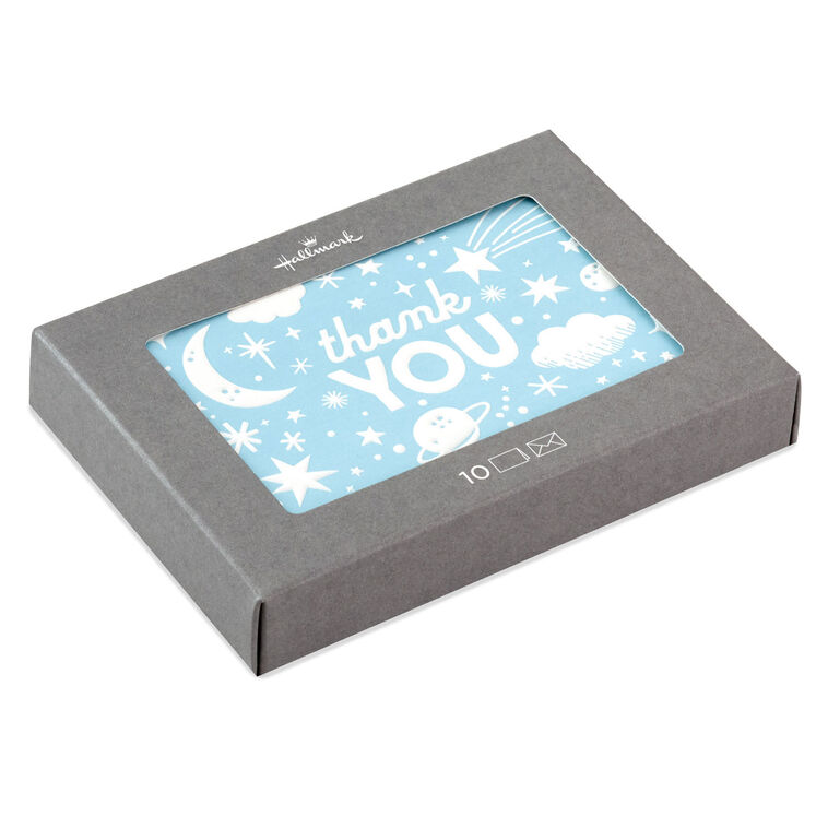 Moon and Stars Blue Boxed Blank Thank-You Notes, Pack of 10