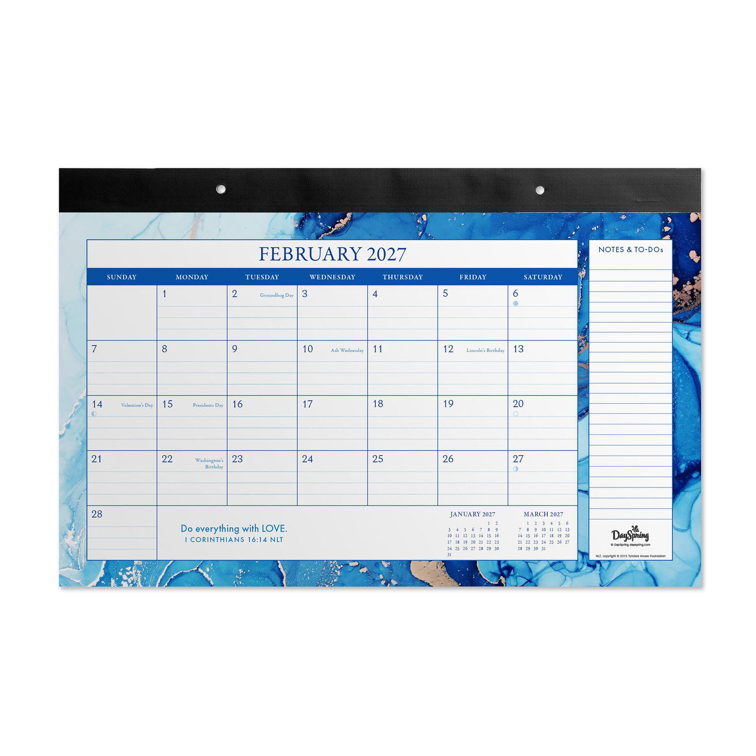 Blue and Gold Foil Marbled 2027 Desk Pad Calendar inside page image number 2