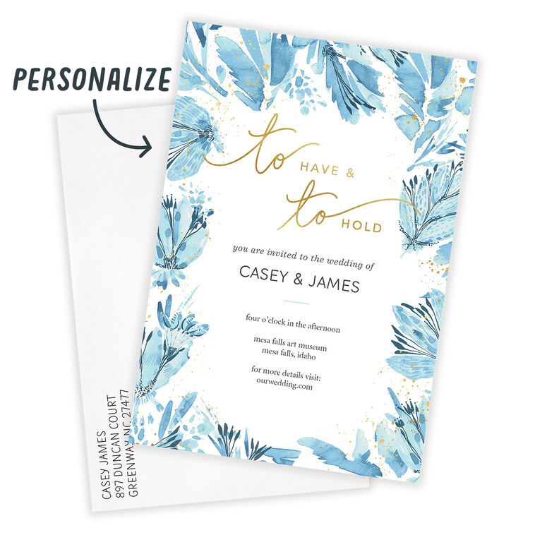 To Have and To Hold Blue Florals Wedding Invitation, , large image number 2