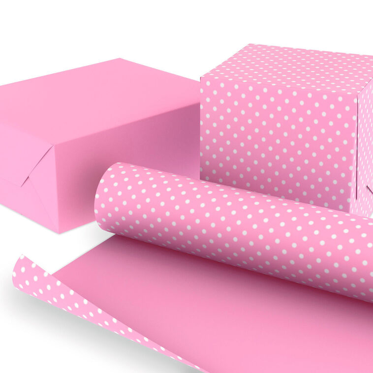 Pink/Mini Dots Reversible Wrapping Paper Roll, 20 sq. ft., , large image number 2