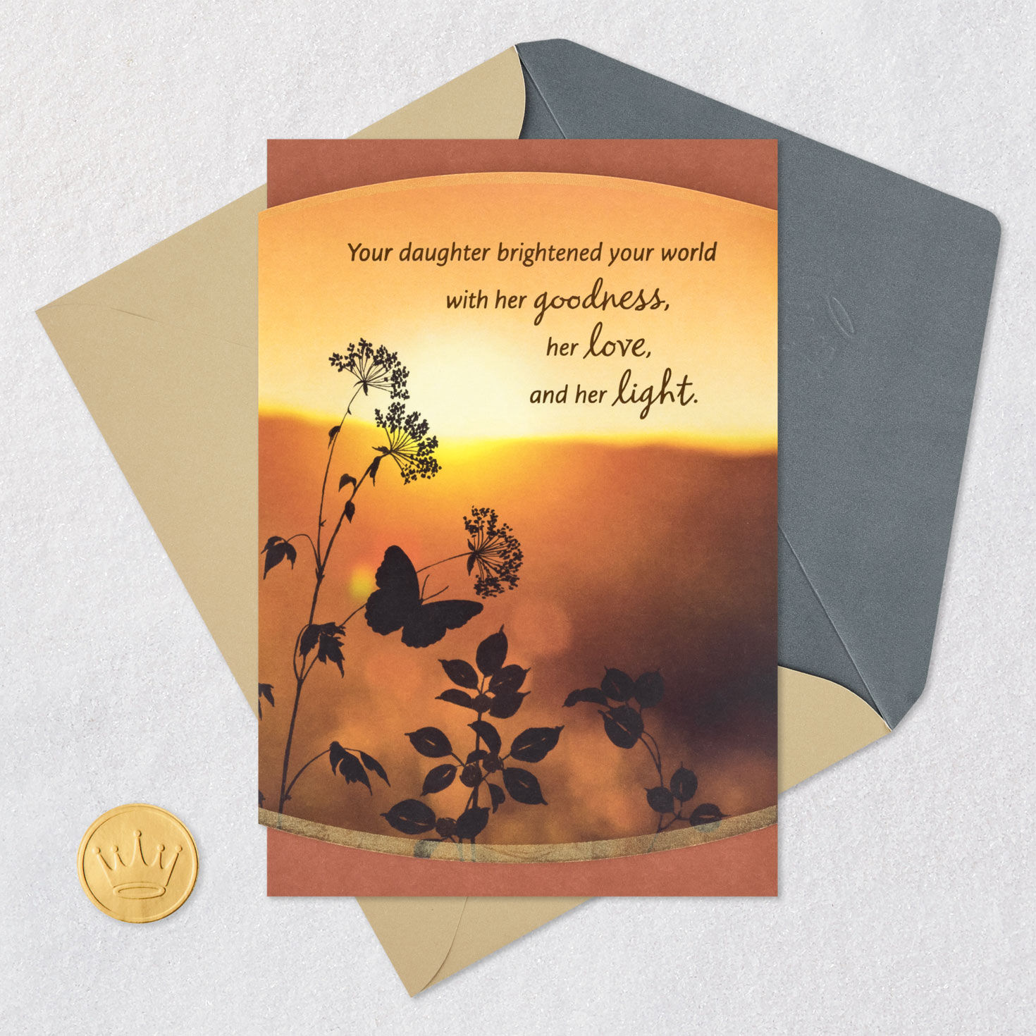 Floral Sunset Sympathy Card for Loss of Daughter Card Front with Envelope and Gold Seal image number 5