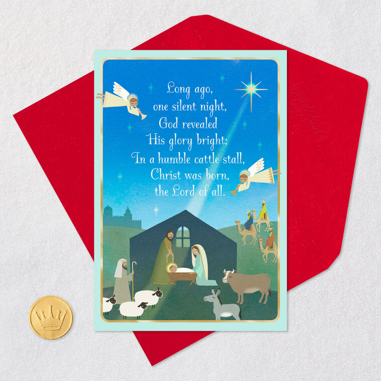Folk Art Manger Scene Religious Christmas Card Card Front with Envelope and Gold Seal image number 6