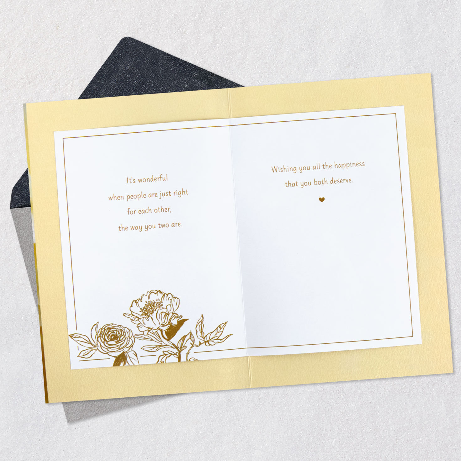 Gold Flowers With Heart Charm Engagement Card Open card with envelope image number 4