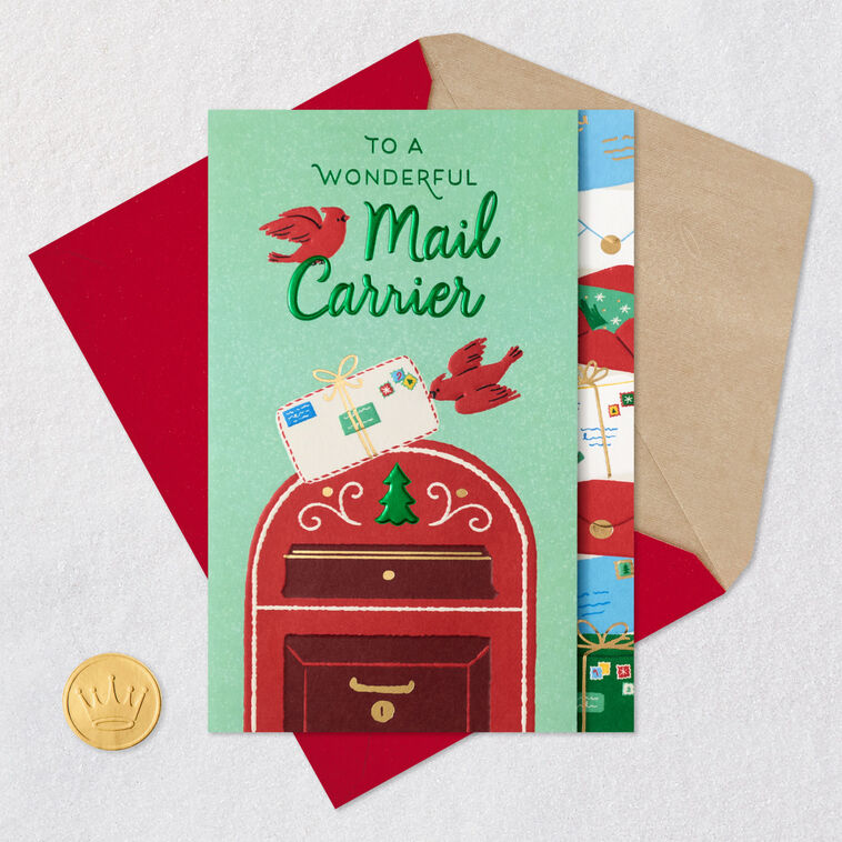 Red Mailbox and Cardinals Christmas Card Card Front with Envelope and Gold Seal image number 6