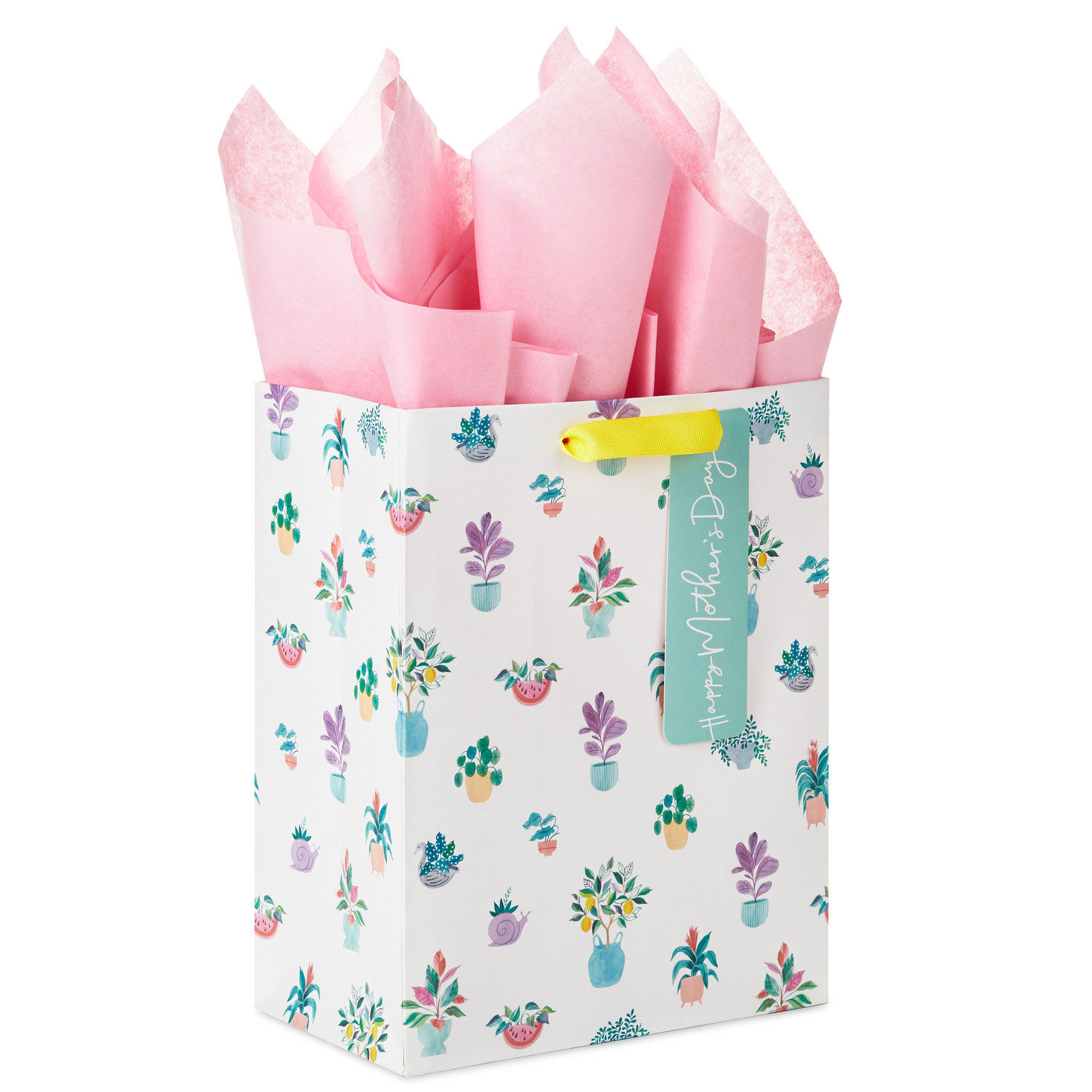 9.6" Potted Plants Medium Mother's Day Gift Bag With Tissue Paper