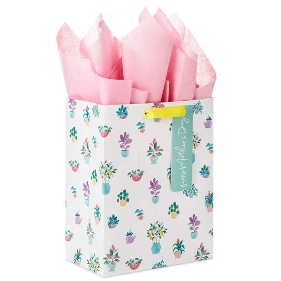 9.6" Potted Plants Medium Mother's Day Gift Bag With Tissue Paper