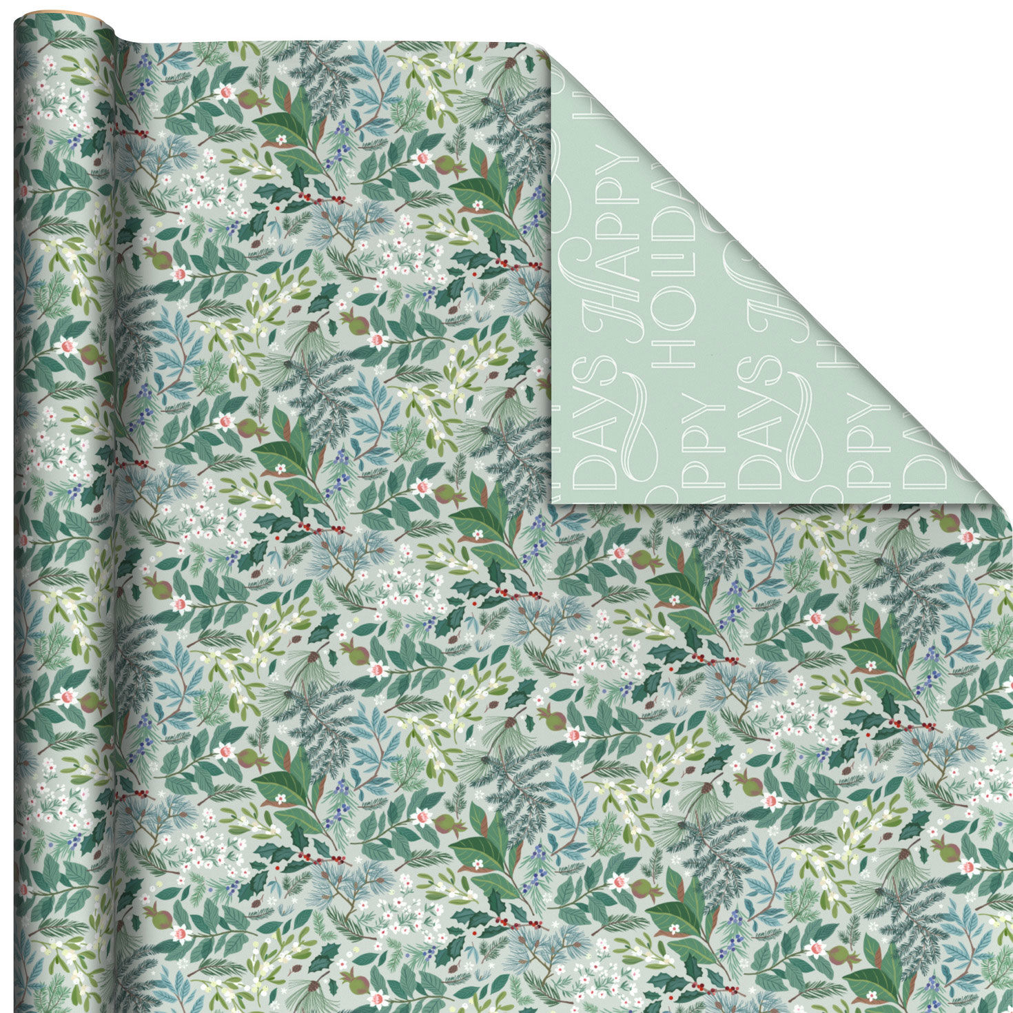 Floral on Blue/Happy Holidays Reversible Wrapping Paper Roll, 30 sq. ft.