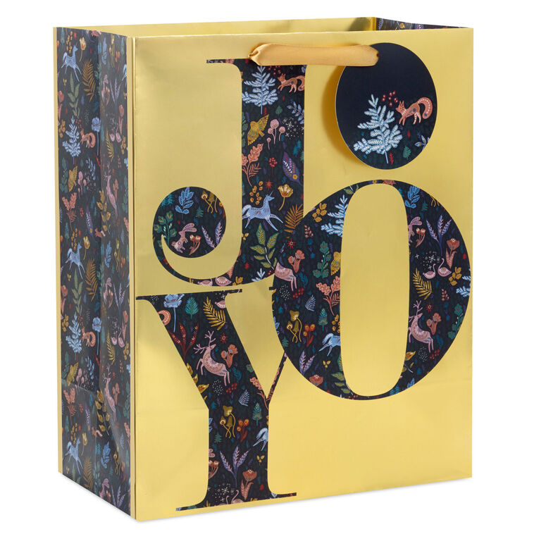13" Joy on Metallic Gold Large Christmas Gift Bag