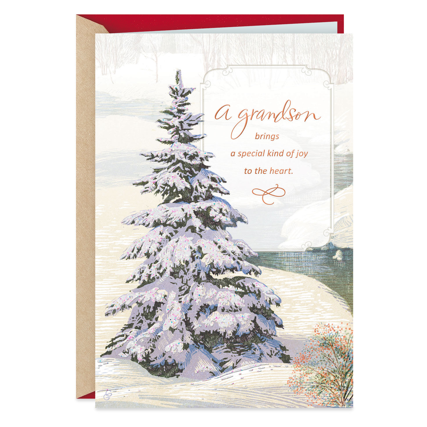 Glistening Evergreen Christmas Card for Grandson Glistening Evergreen Christmas Card for Grandson
