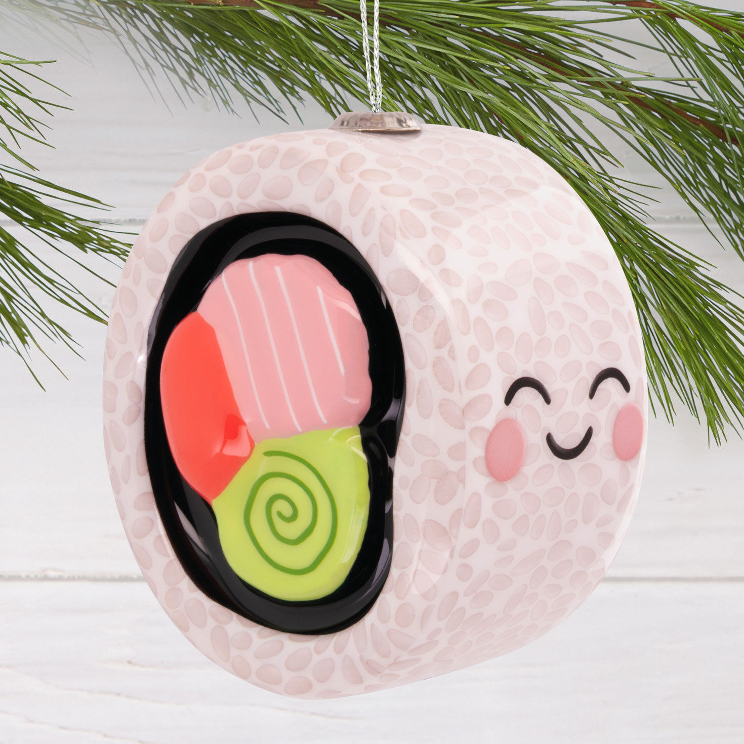 Smiling Sushi Roll Christmas Ornament hanging on tree image number 2