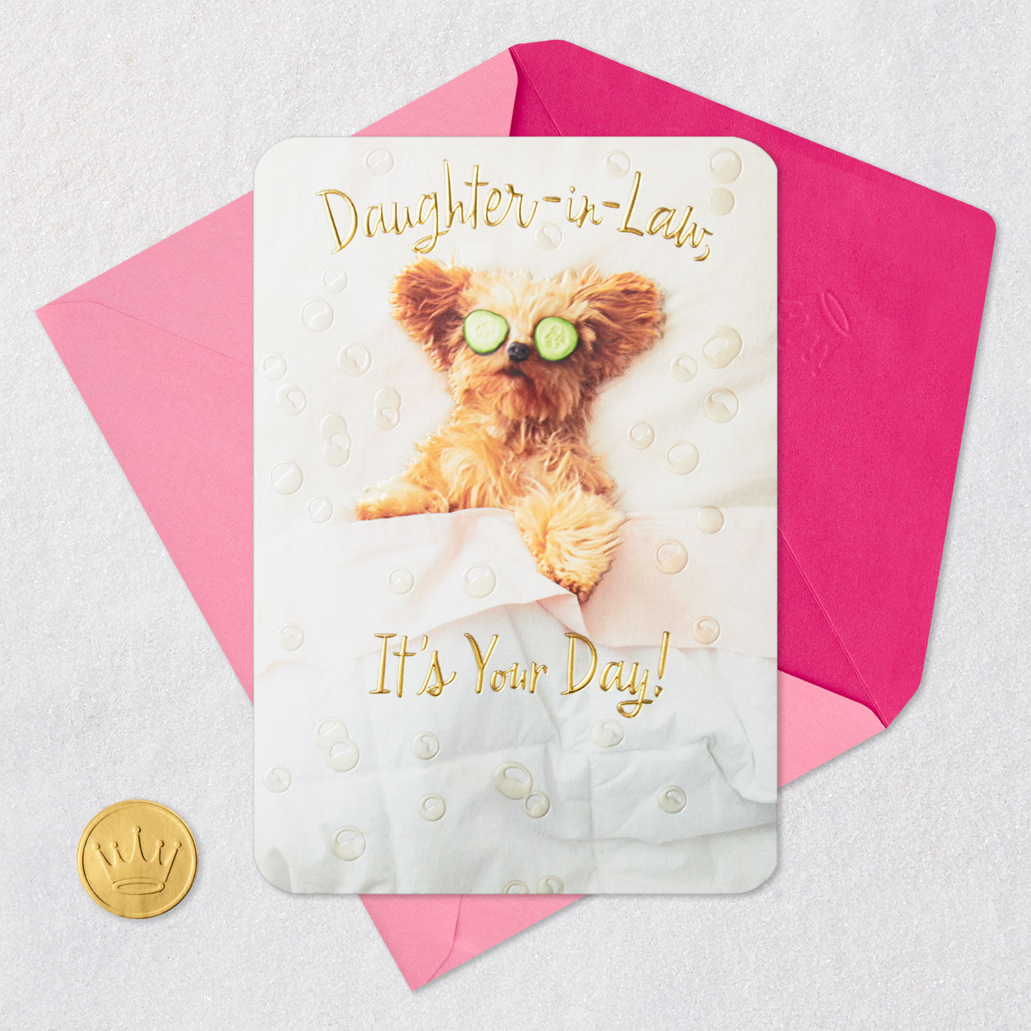 Dog Spa Day Birthday Card for Daughter-in-Law Card Front with Envelope and Gold Seal image number 6