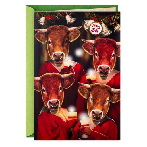 Carol of the Bulls Funny Musical Christmas Card With Light, 