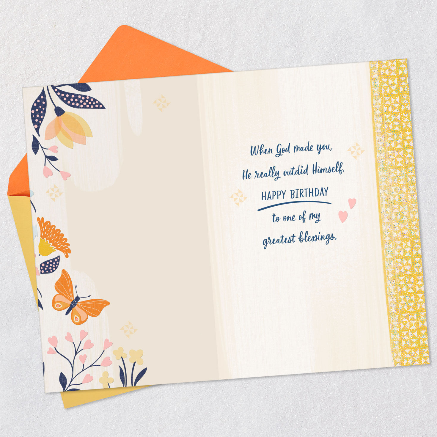 Orange Butterfly Pastel Flowers Birthday Card for Wife Open card with envelope image number 3