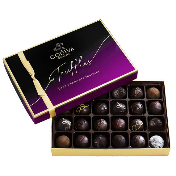 Godiva Assorted Signature Dark Chocolate Truffles Gift Box, 24 Pieces, , large image number 1