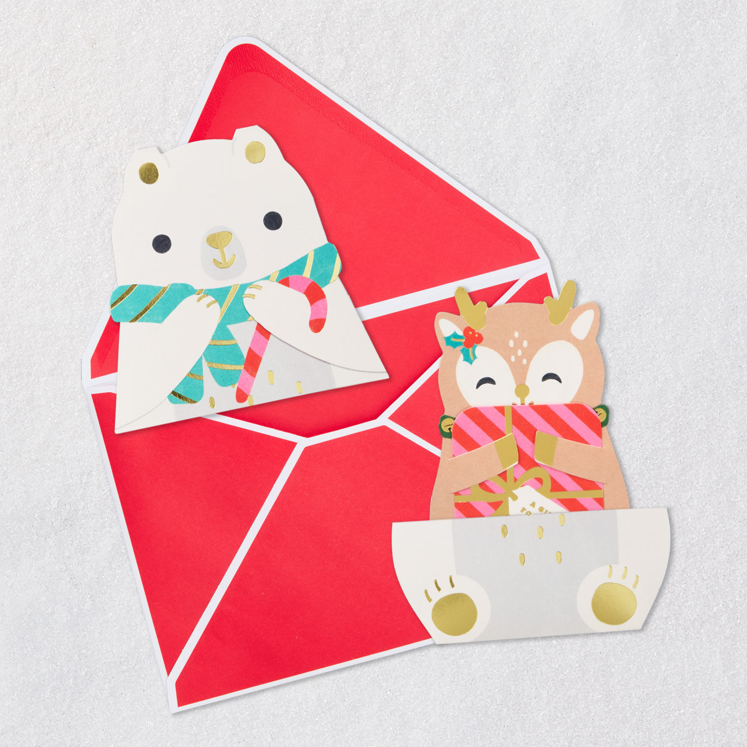 Winter Animals Paper Craft Christmas Gift Card Holder Open card with envelope image number 4