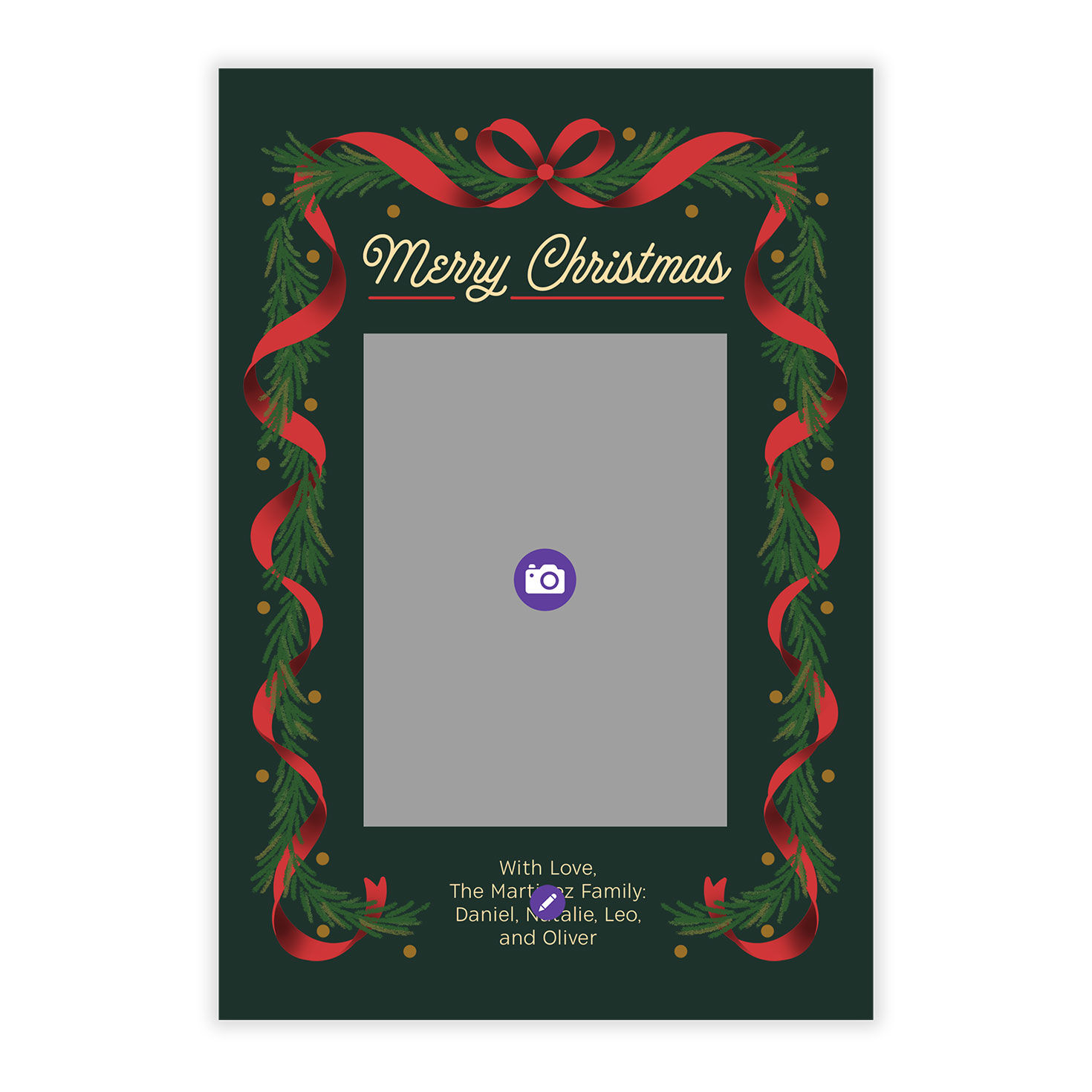 Modern Garland Personalized Christmas Photo Card Card Front indicating personalization image number 5