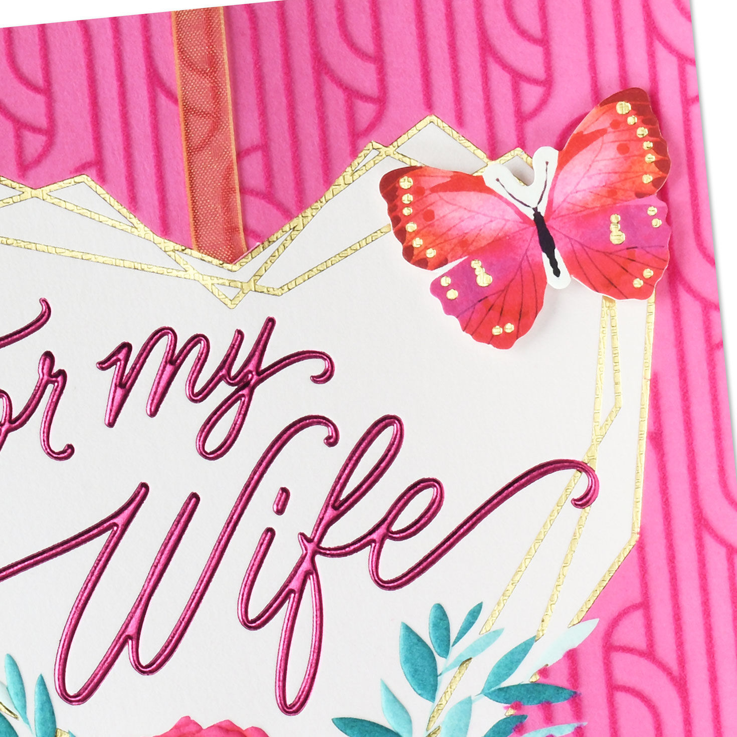 Heart, Butterfly and Flowers Wife Birthday Card Card Front Detail image number 5