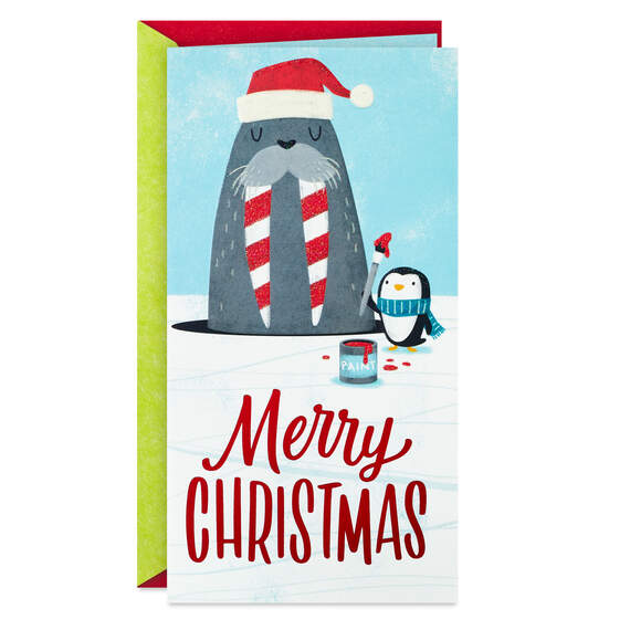 Walrus and Penguin Merry Money Holder Christmas Card